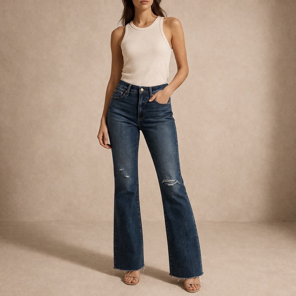 Pistola Women’s Size 28 Blue Distressed Frayed Hem Straight Leg Premium Jeans